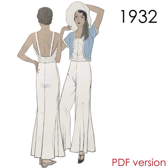 1932 Beach Pyjama 90 cm (35.4") bust. PDF pattern.